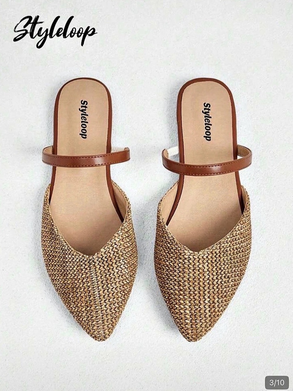 Styleloop Women's Flat Slip-On Shoes Woven Straw Fabric Boho Chic Mules Woven